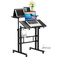 Height Adjustable Sit-Stand Desk, Gas-Spring Mechanism, 360° Swivel Wheels
