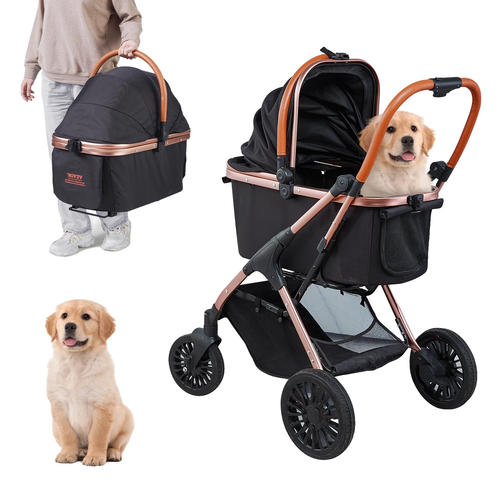 Pet Stroller, Foldable Design, Storage Basket