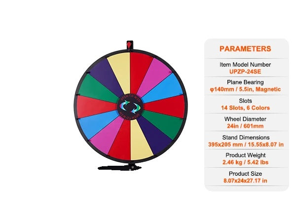 Spinning Prize Wheel, 14 Slots, Tabletop or Floor Standing