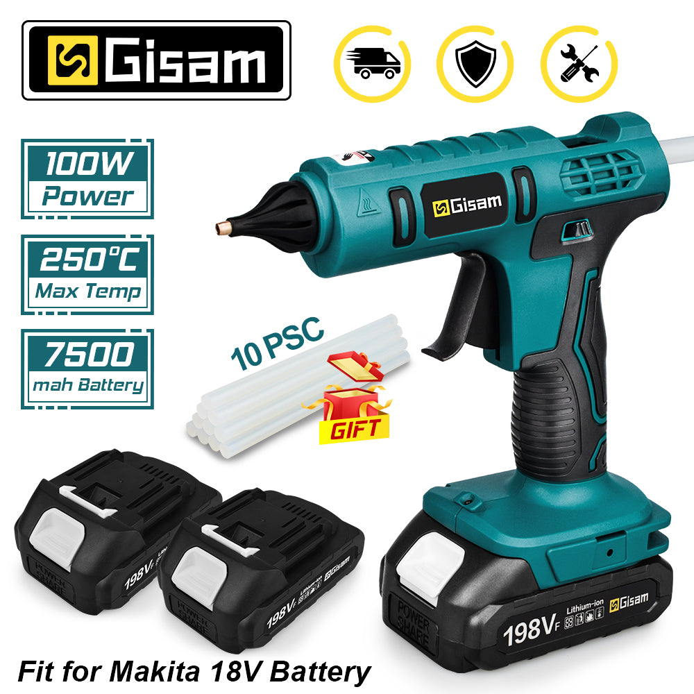 Trådlös varm smältlimspistol, 100W effekt, kompatibel med Makita 18V batteri, 11mm limstavar.