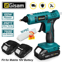 Cordless Hot Melt Glue Gun, 100W Power, Compatible with Makita 18V Battery, 11mm Glue Sticks