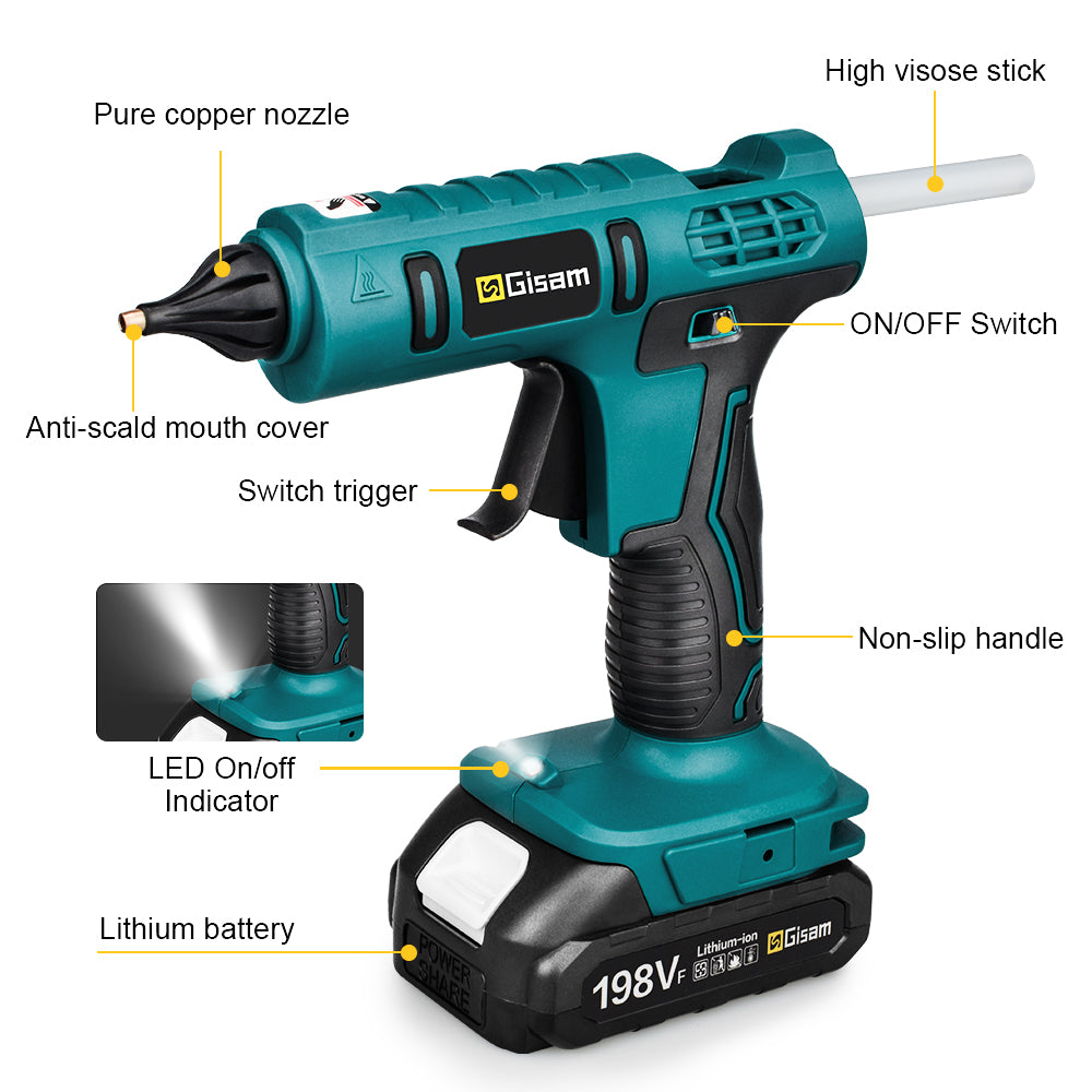 Cordless Hot Melt Glue Gun, 100W Power, Compatible with Makita 18V Battery, 11mm Glue Sticks