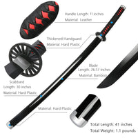 Sabie Demon Slayer, lungime de 104 cm, design samurai din lemn