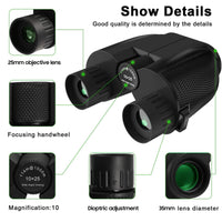 10X25 kikkert BAK4 Prism - Low Light Night Vision, Vandtæt til