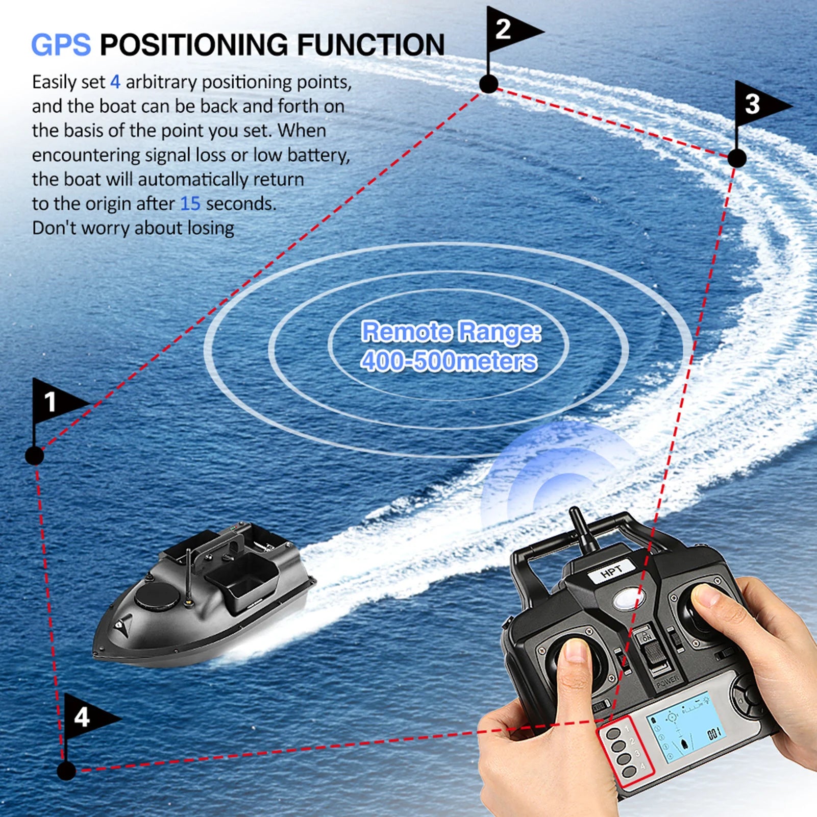 GPS Fishing Bait Boat, 12000mAh Battery Capacity, Automatic Return Function