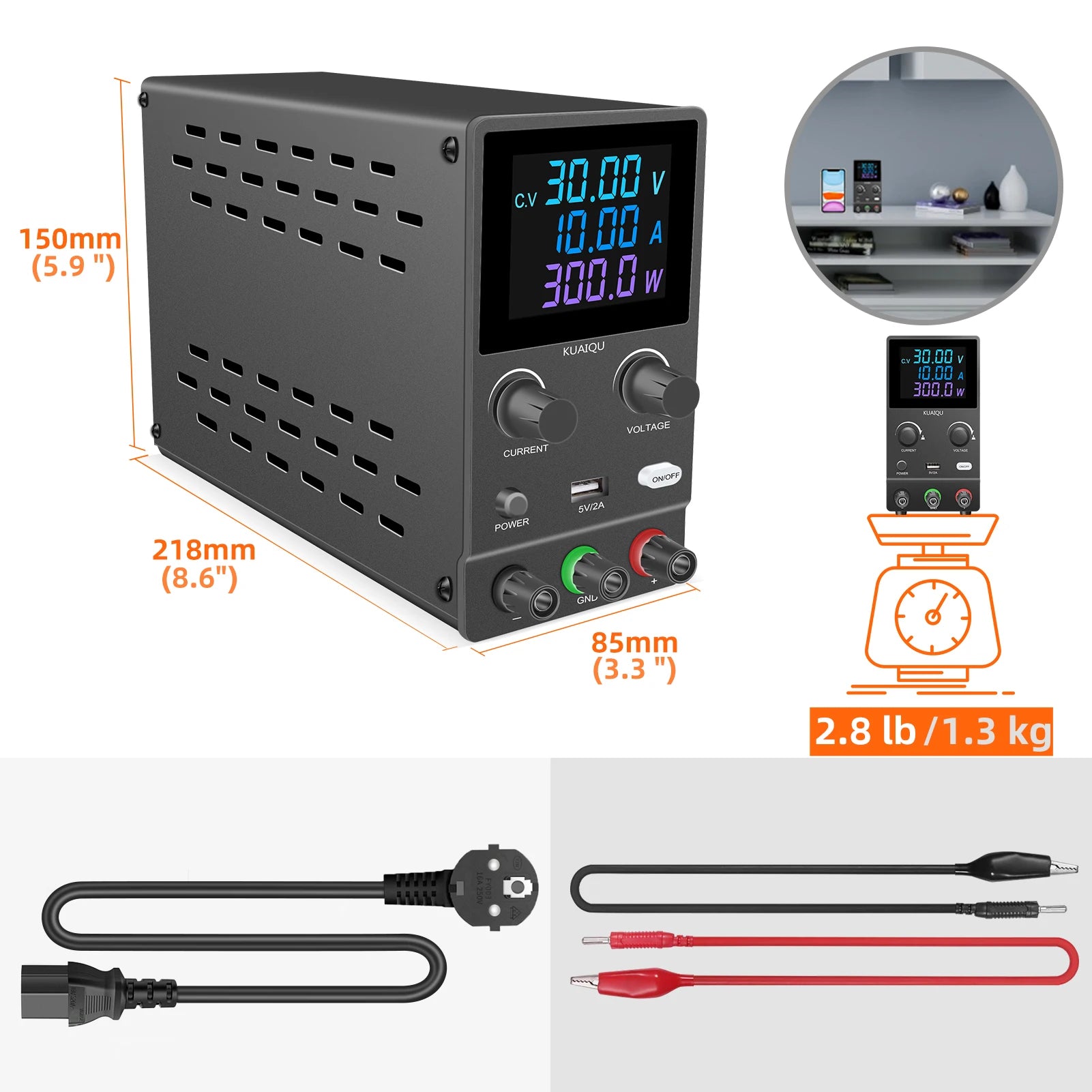 DC Power Supply, Adjustable Voltage, Digit Display