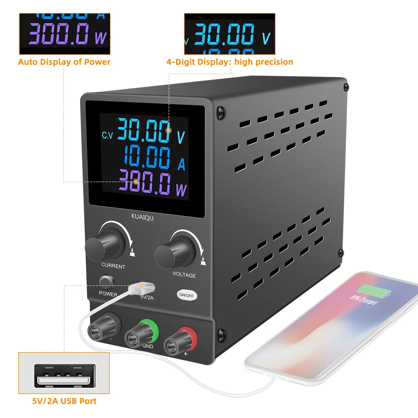 DC Power Supply, Adjustable Voltage, Digit Display