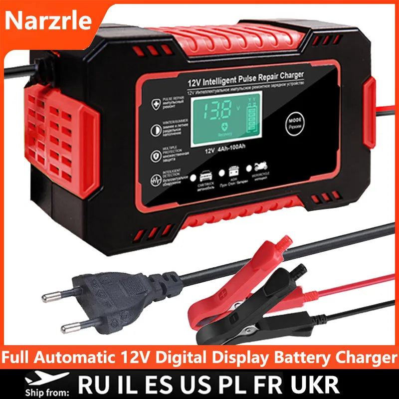 Car Battery Charger, 12V, Fully Automatic, Digital Display