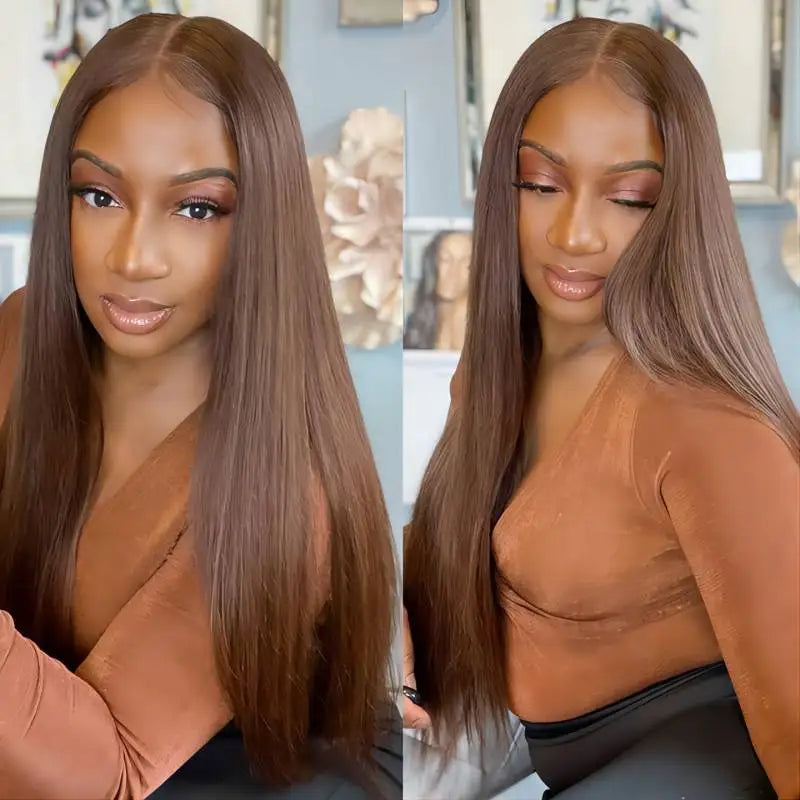 Human Hair Wig, Chocolate Brown, Preplucked