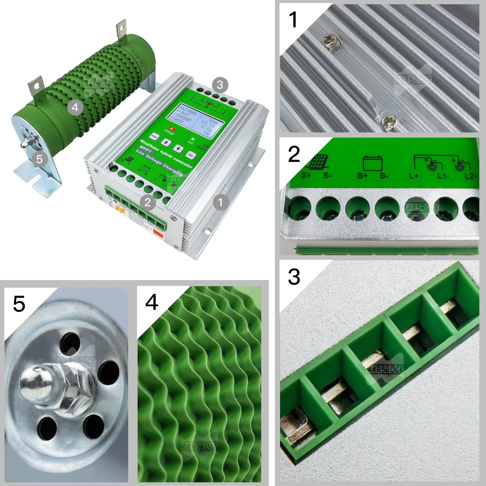 Controler hibrid MPPT pentru energie eoliana si solara, capacitate de putere de 1400W, compatibilitate cu 12V/24V.