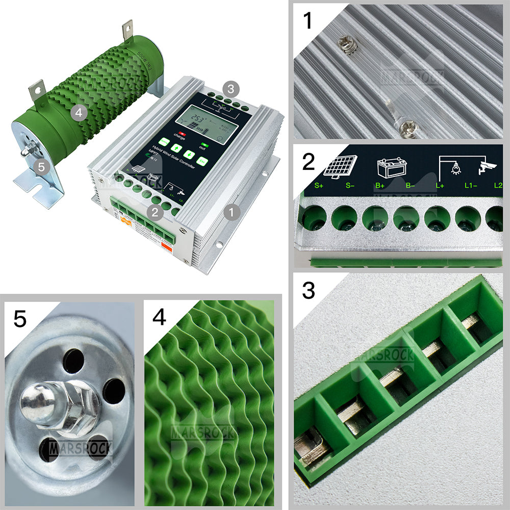 Controler hibrid negru, putere de ieșire de 1400W, compatibil cu turbinele eoliene și bateriile PV.