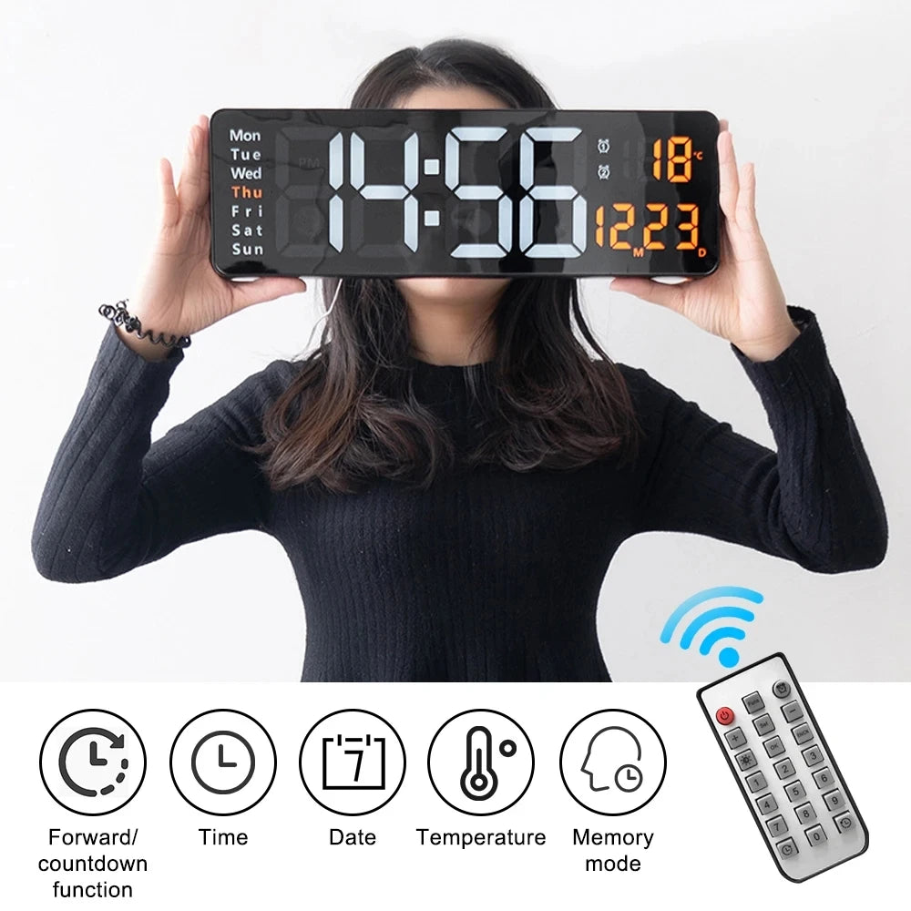 Digital Wall Clock, Large LED Display, Remote Control