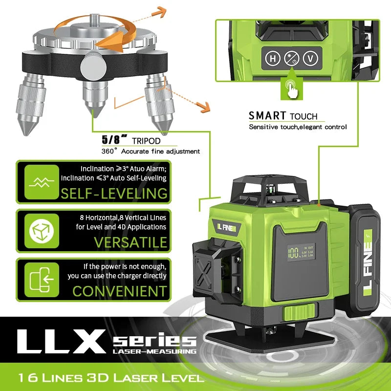 Laser Level, 16 Lines 4D, 360° Self-leveling