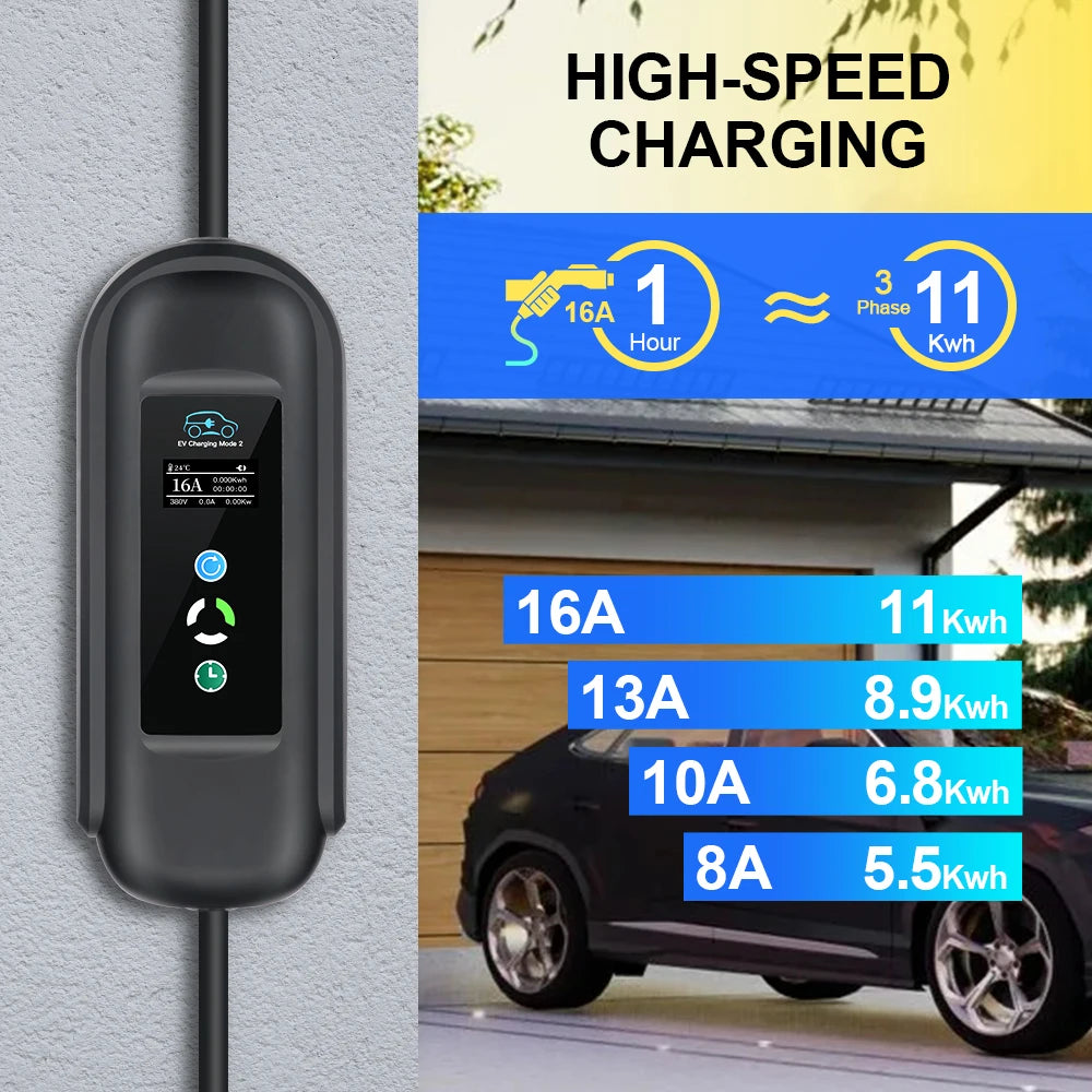 EV-Ladegerät, 11KW Schnellladung, Typ 2 Stecker, 5m Kabel