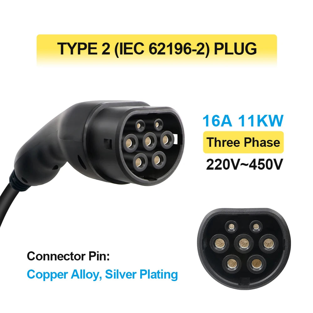 EV Charger, 11KW Fast Charging, Type 2 Plug, 5M Cable