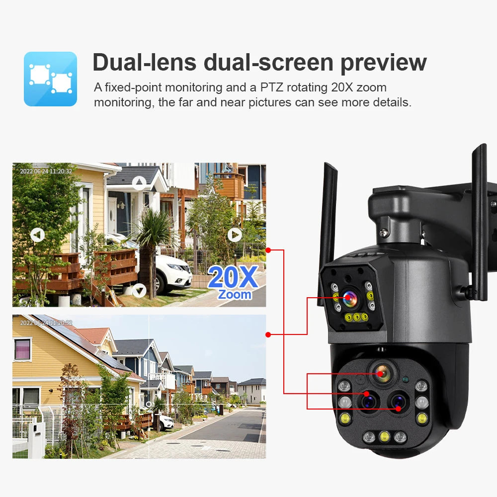 Wifi IP Kamera, 16MP, 8K, 20-facher Zoom, Outdoor, kabellose Sicherheitskamera, PTZ Cam, Smart Home, CCTV, Überwachungskameras