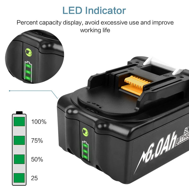 Makita 18V Batterij, 6Ah Capaciteit, Compatibel met LXT Accuboormachines