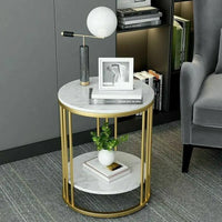 White Marble Side Table, 2-Tier Design, Jewellery Storage