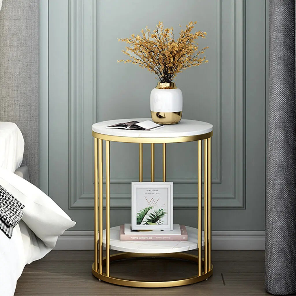 White Marble Side Table, 2-Tier Design, Jewellery Storage