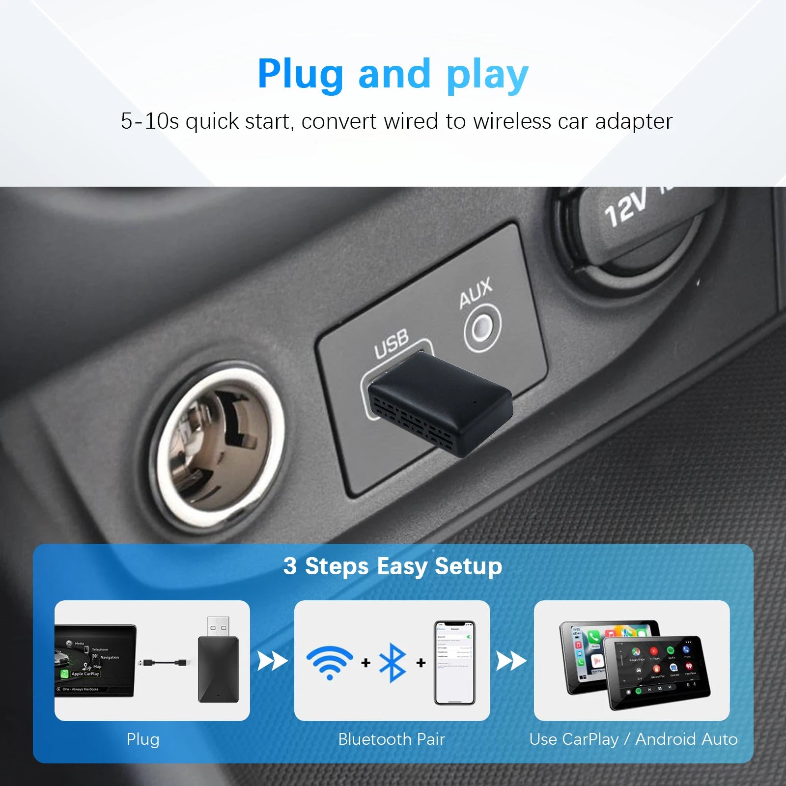 Kabelloser Adapter, Apple CarPlay Kompatibilität, 2-in-1 Funktionalität