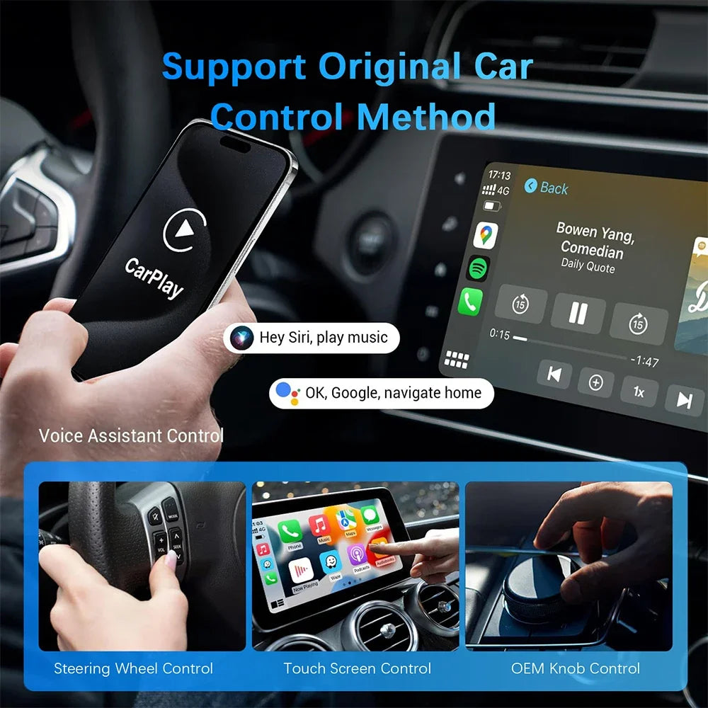 Apple Car Play -langaton sovitin, 2 in 1, Android Auto -tikku