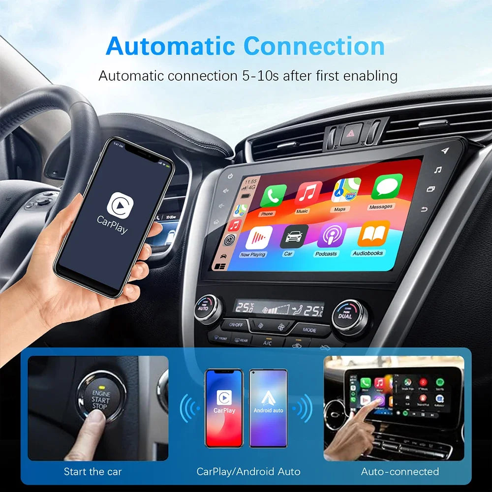 Apple Car Play -langaton sovitin, 2 in 1, Android Auto -tikku