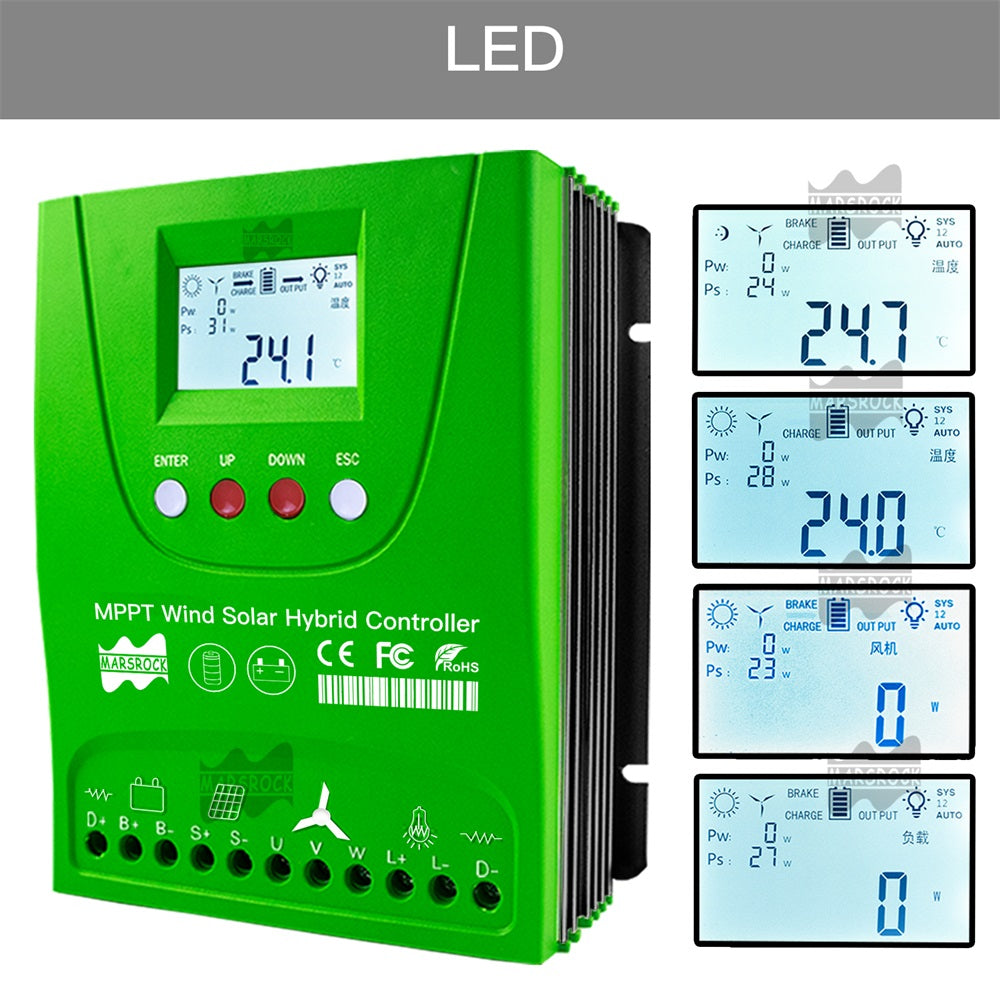 Solarvind Controller, MPPT Teknologi, Lifepo4 Batteri Kompatibel