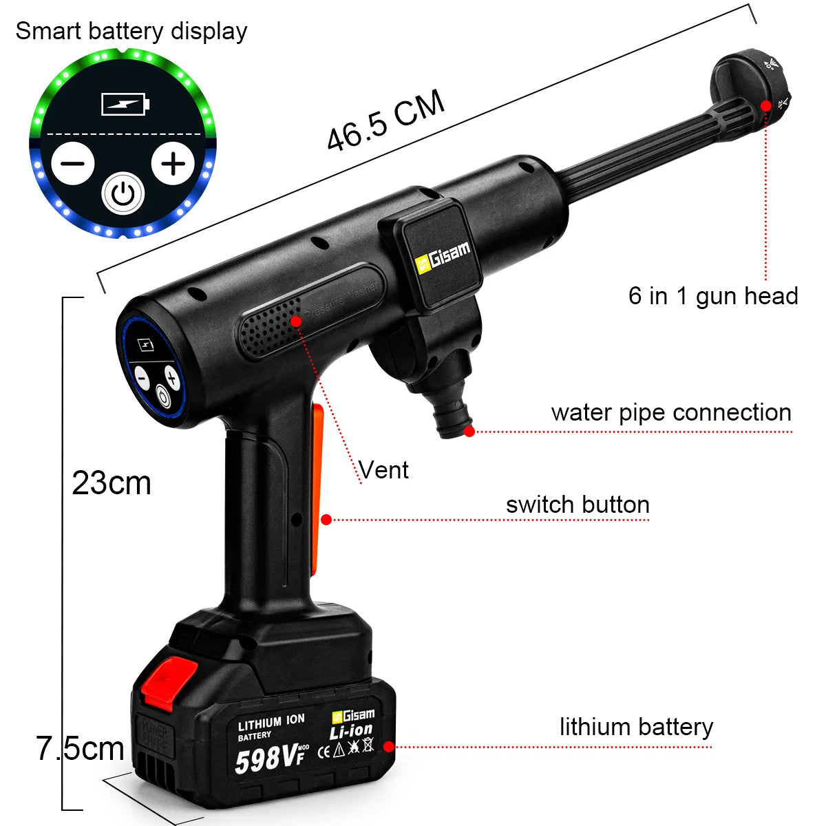 High Pressure Washer, Cordless, 6-in-1