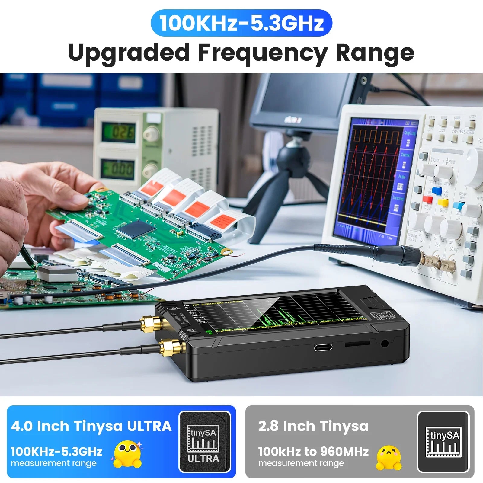 Handheld-Spektrumanalysator, 28 Anzeigen, Abdeckung von 100kHz bis 53GHz