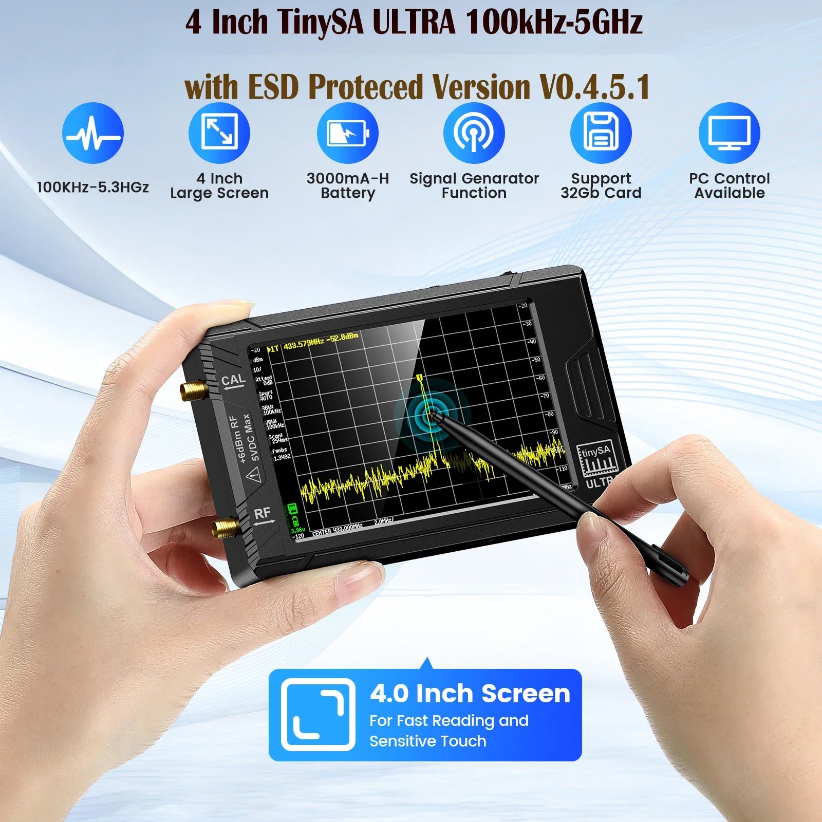 Handheld Spectrum Analyzer, 28 Display, 100kHz to 53GHz Coverage