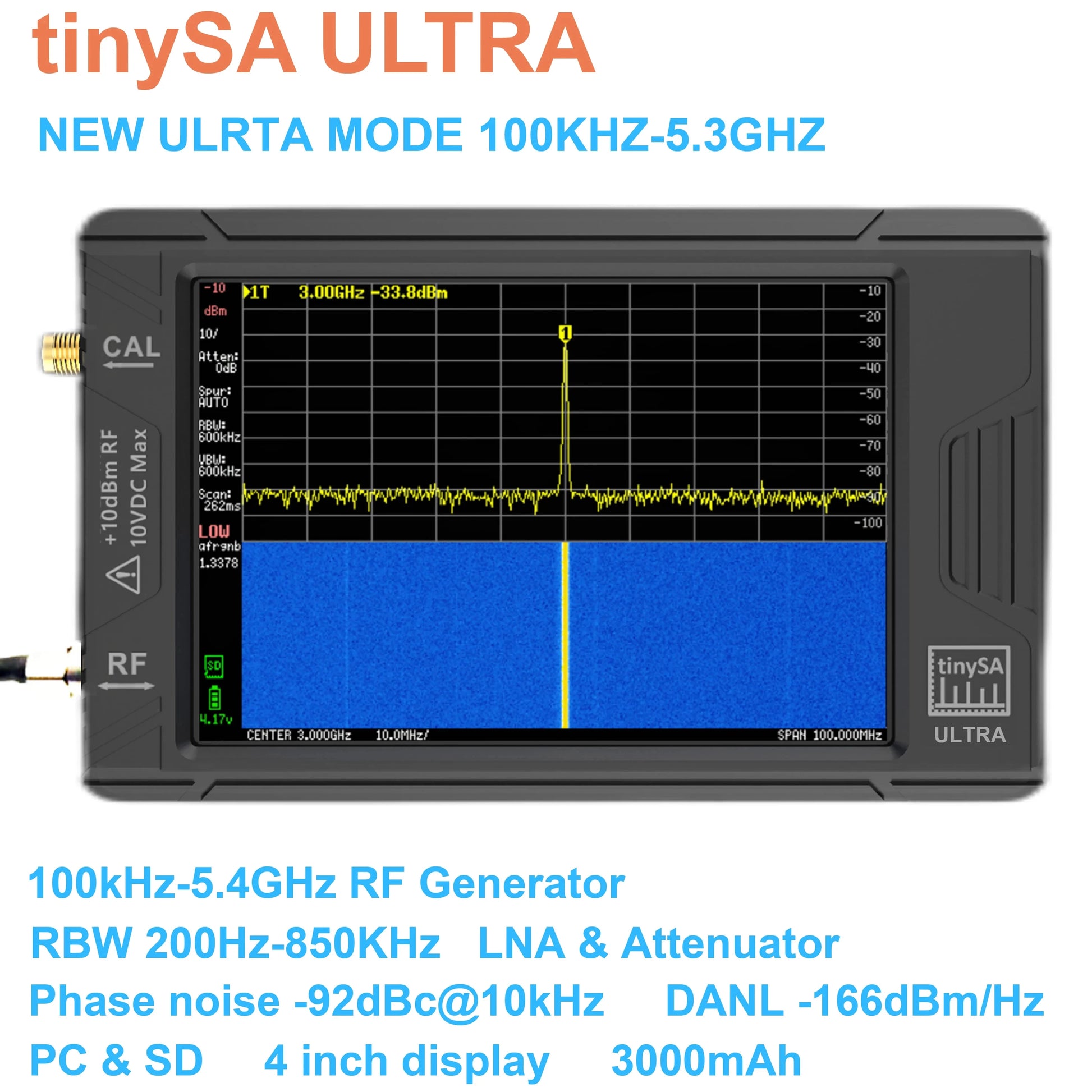 Handheld-Spektrumanalysator, tragbar, Abdeckung von 100 kHz bis 53 GHz, 32GB-Karte inklusive.