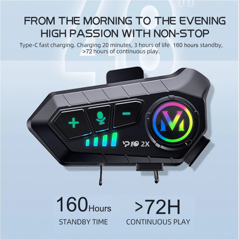 Bluetooth Motorradhelm Intercom, 300M kabellose Reichweite, 2000mAh Batterie