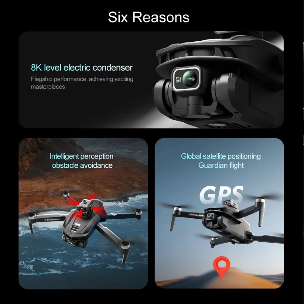 GPS Drone, 8K HD Luchtfotografie, Omnidirectionele Obstakel Vermijding