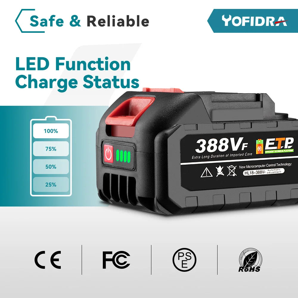 Uppladdningsbart litiumjonbatteri, 21V, LED-indikator