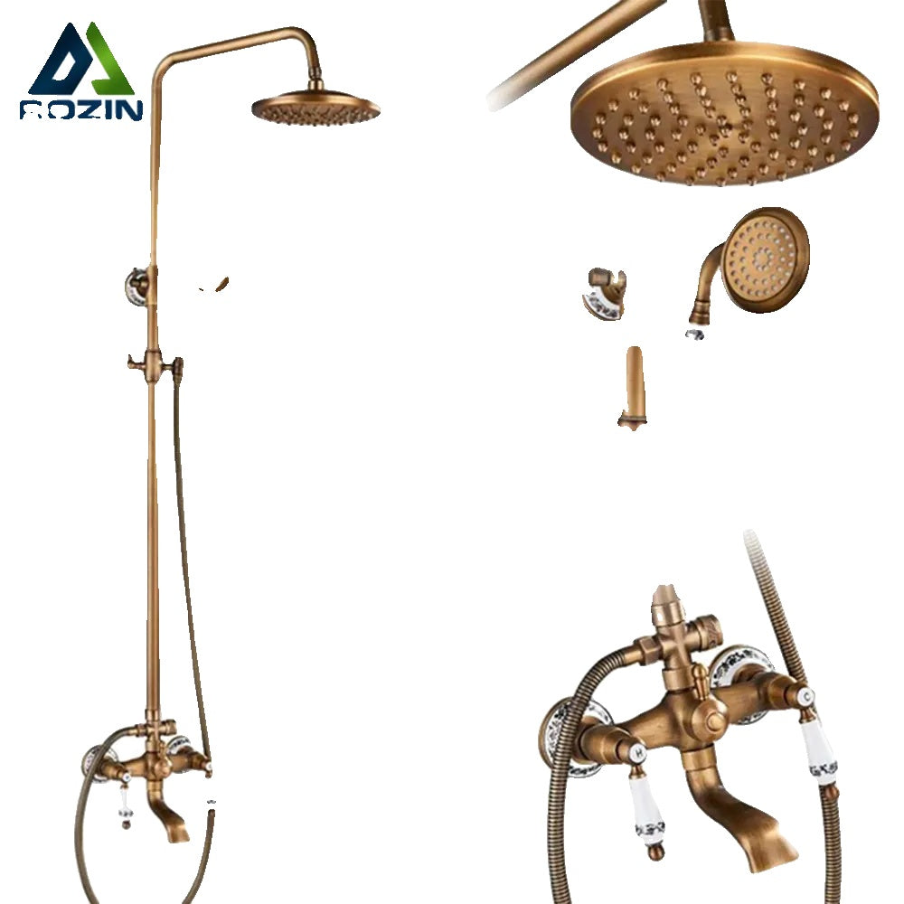 Shower Faucets Set, Antique Brass, Dual Knobs