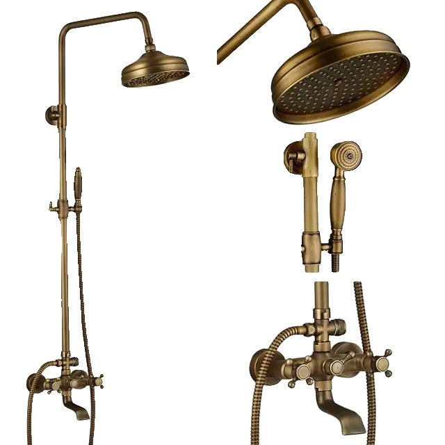 Shower Faucets Set, Antique Brass, Dual Knobs