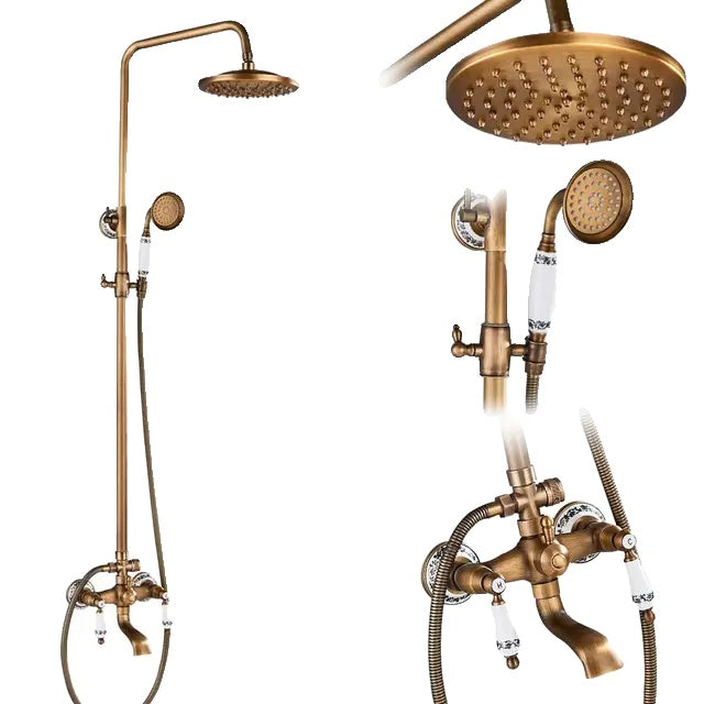 Shower Faucets Set, Antique Brass, Dual Knobs