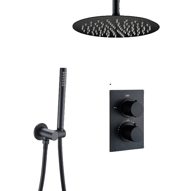 Shower Set, Matte Black, Wall or Ceiling Mounted