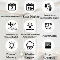 Digital Wall Clock, Multi-function Display, Automatic Brightness Adjustment