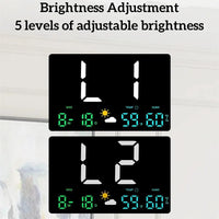 Digital Wall Clock, Multi-function Display, Automatic Brightness Adjustment