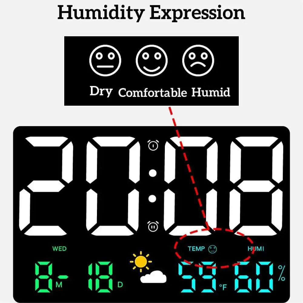 Digitale Wandklok, Multifunctioneel Display, Automatische Helderheidsaanpassing