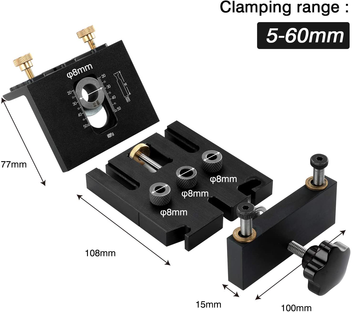 Woodworking Set, 3-in-1 Functionality, Adjustable Drill Guide