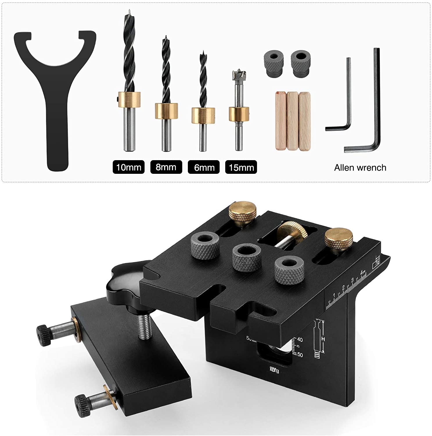 Woodworking Set, 3-in-1 Functionality, Adjustable Drill Guide