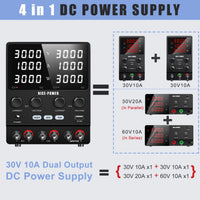 Laboratory Power Supply, Adjustable Digital Display, Dual Channels