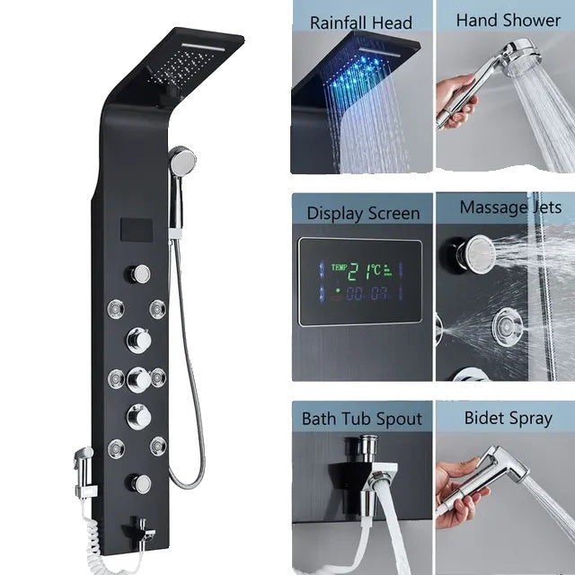 LED Shower Faucet, Digital Display, Waterfall Shower Head