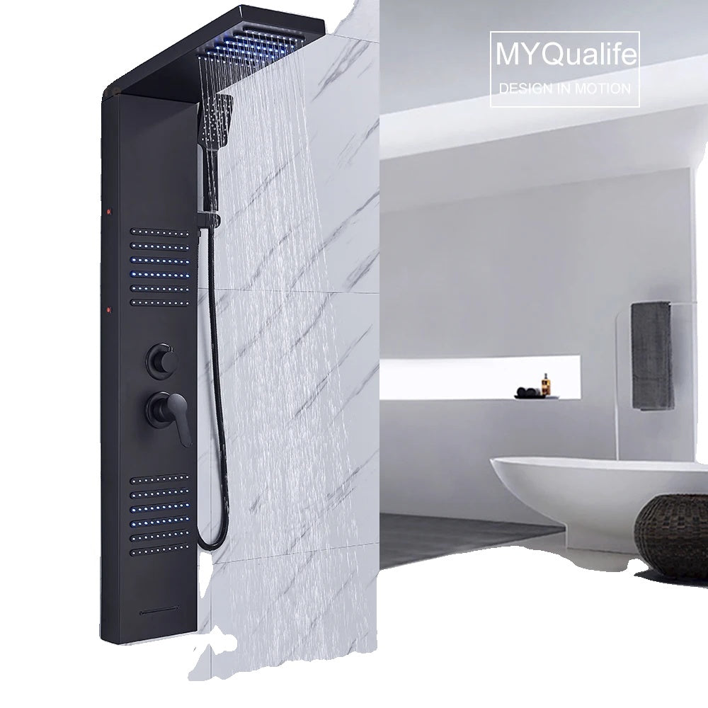 Shower Panel, LED Waterfall Rain Shower, Double Handle Mixer Tap