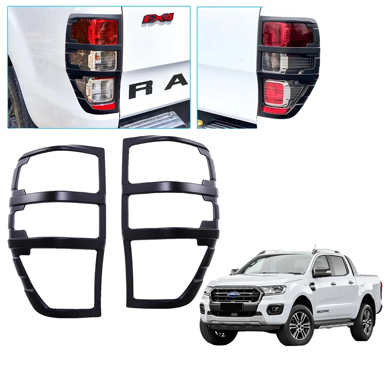 Ford Ranger Baglygter Cover, Mat Sort, Passer til 2015-2022 Wildtrak og Raptor