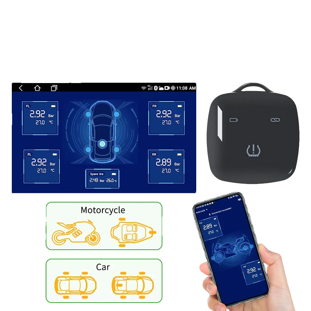 Dæktryksovervågningssystem, Android iOS Bluetooth-kompatibelt, TMPS-sensor BLE-kontrol