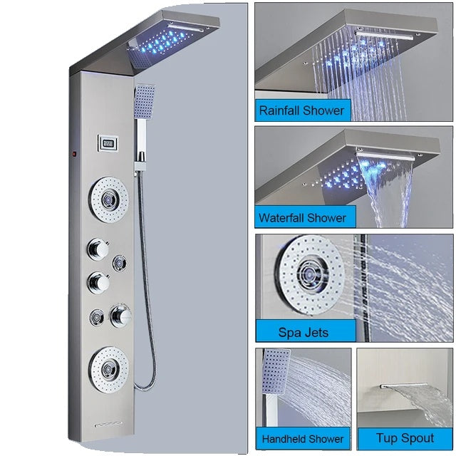 LED Shower Faucet, Waterfall Rain Shower, Spa Massage Sprayer