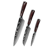 Küchenmesser-Set, Damastmuster, japanisches Santoku-Messer